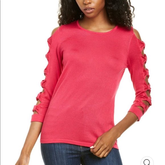 CECE Pink Long Sleeve Crew Neck Bow Sleeve Sweater Top Size Medium - Picture 1 of 8